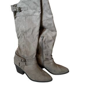 Womens Gray Over the Knee High Heel Boots‎ Buckle Accent Detail Fashion, 8.5M